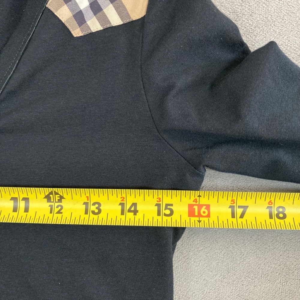 Burberry London Womens Black V-Neck Long Sleeve Nova Check Shoulder Top Small - Picture 5 of 7